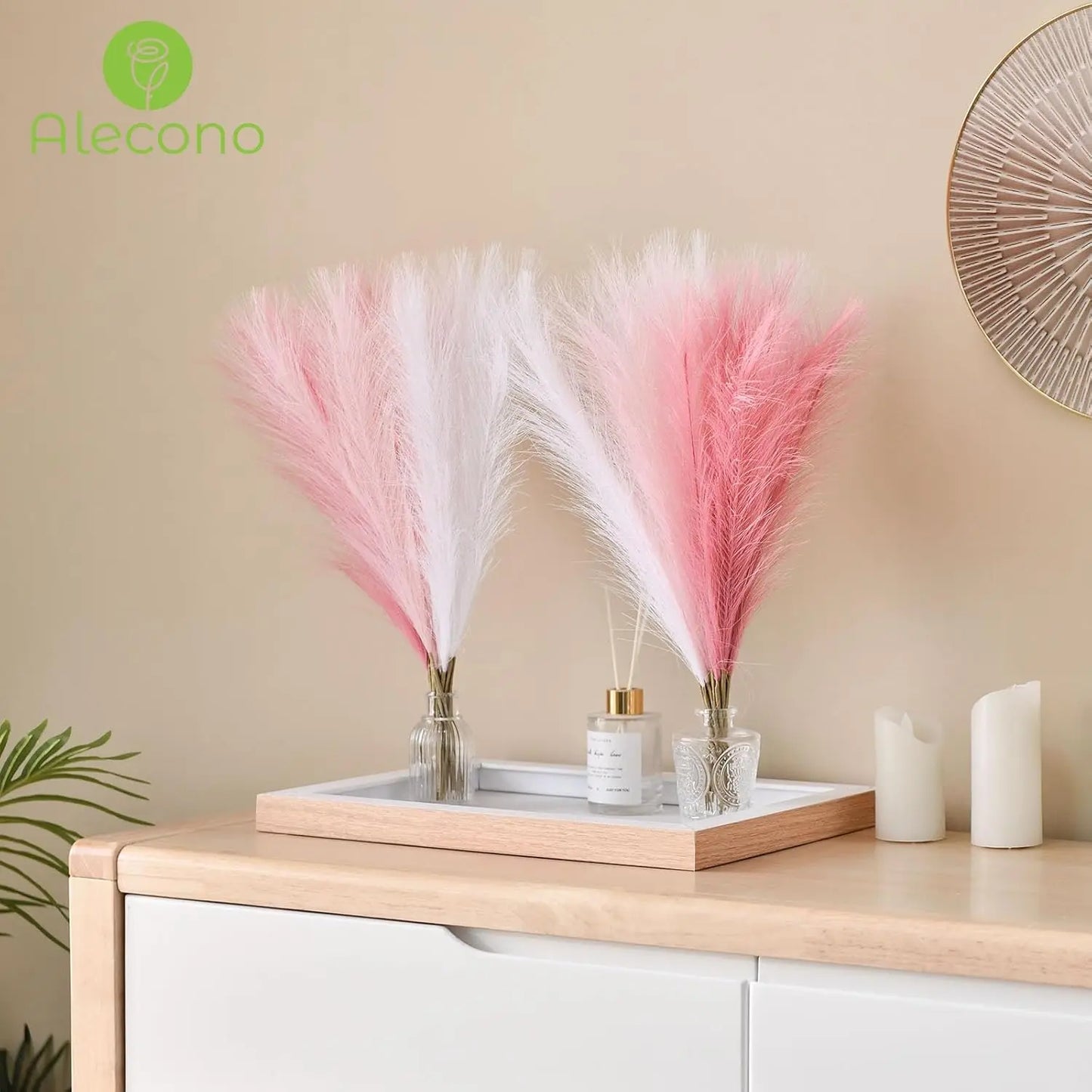 Tejesa Faux Pampas Grass Artificial Pampas Grass Fluffy 6 Stem Pompous Grass Flower Arrangement For Boho Home Wedding Decoration