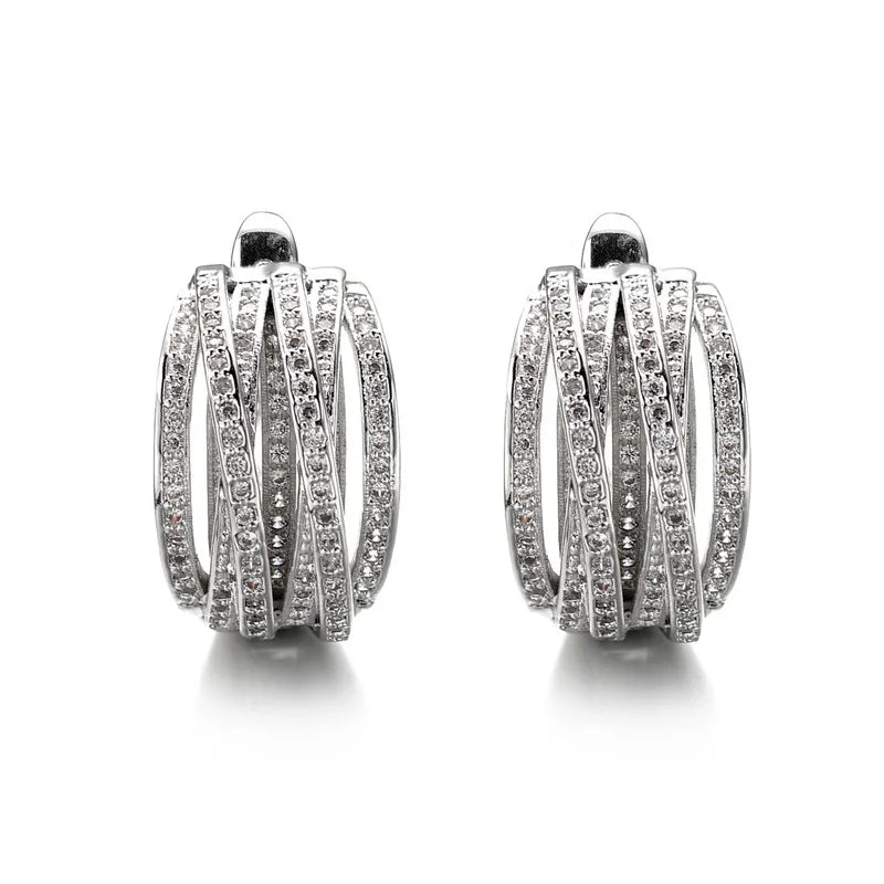 Hemasa New Trendy Hoop Earrings for Women /Silver Color Overlapping Cubic Zirconia Earrings Fashion Versatile Jewelry Drop Ship