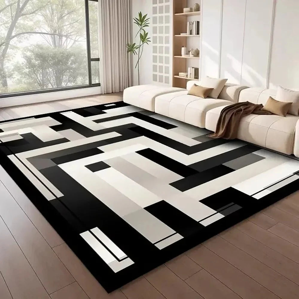 Tejesa  Large Flannel Rug Luxury Plaid Non-Slip Living Room Bedroom Mat Stain Resistant Washable Bedside Home Decor Rug