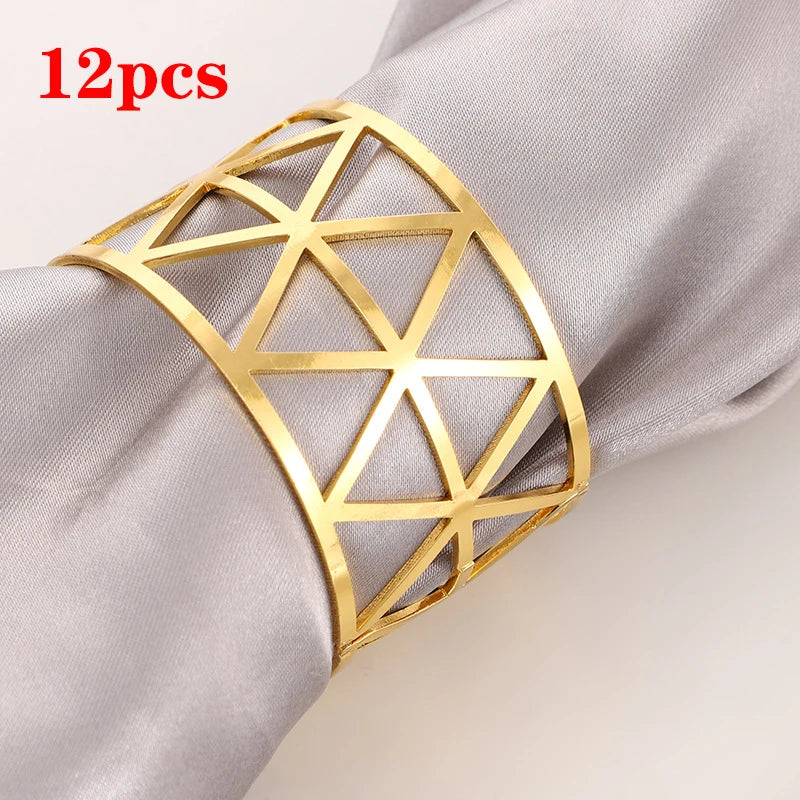 3/6/12Pcs Gold Silver Napkin Ring Hollow Paper Napkin Buckles Napkin Holder Birthday Wedding Christmas Party Decor Dinner Table