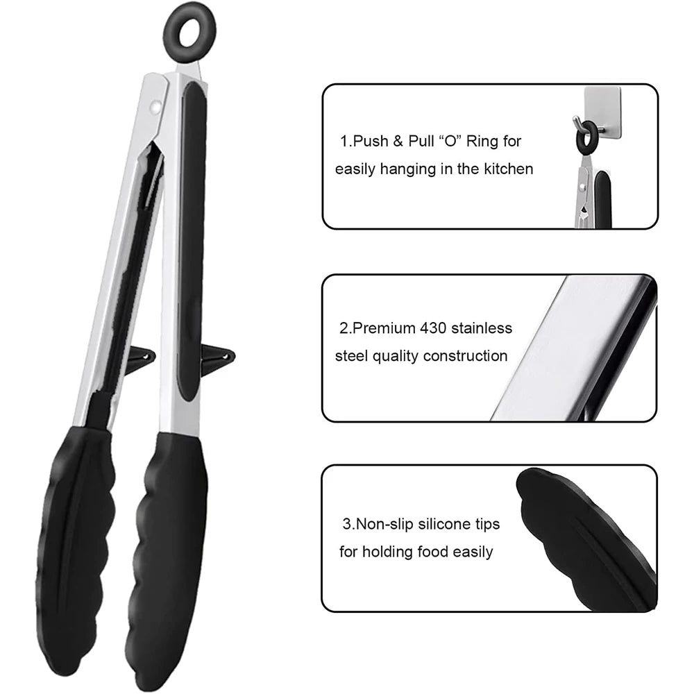 Hemasa  Silicone   Kitchen Tongs /Food Tongs Non Stick Cooking Serving Tongs For BBQ Salad Steak Pasta Spaghetti Noodles