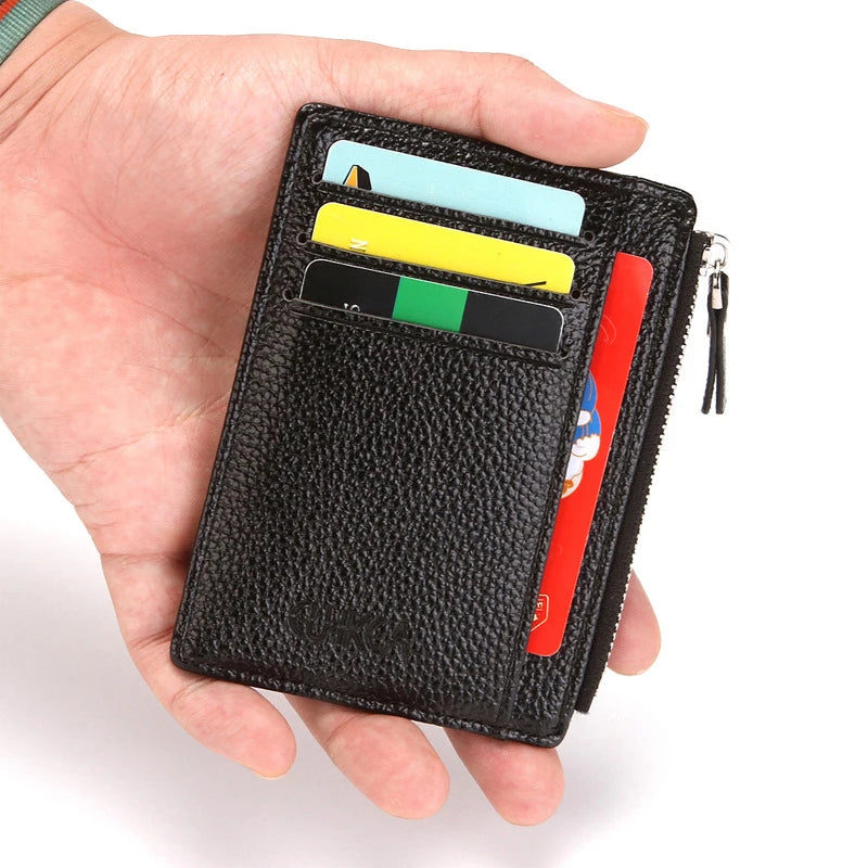 Pu Leather Card Holder Credit Card Wallet Mini Slim Wallet Card & Id Holders Man Business Zipper Coin Purse