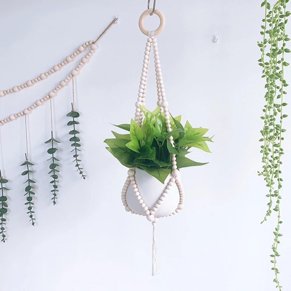 INS Nordic Natural Wooden Outdoor Hanging Flower Pot Tassel Plants Flower Holders for Wall Door Hotel Decorative Flower Pots