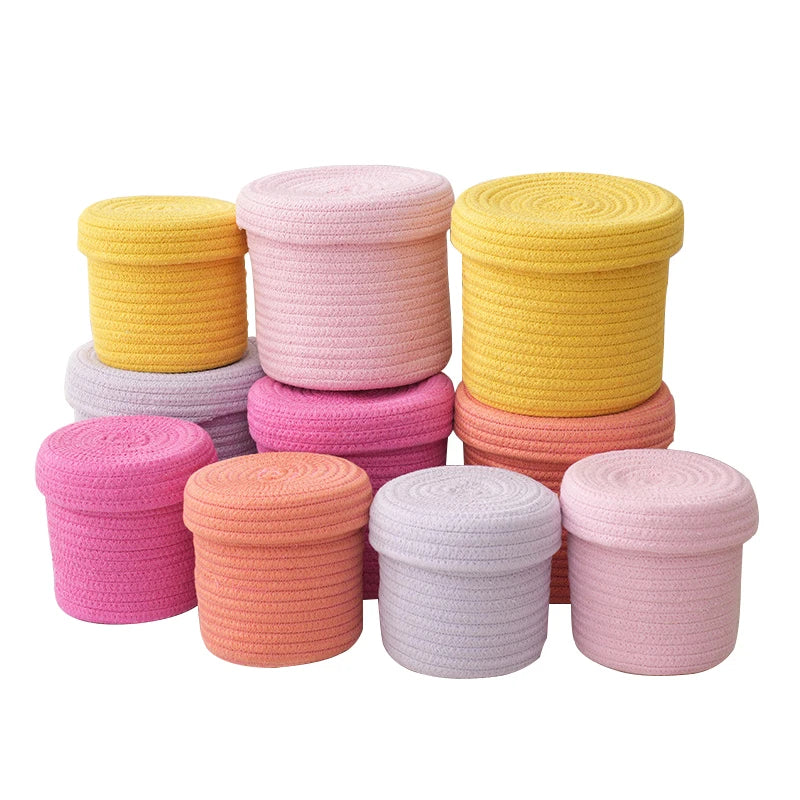 Hemasa storage box with lid, dust-proof storage box, hand woven cotton rope storage basket, wholesale of storage baskets
