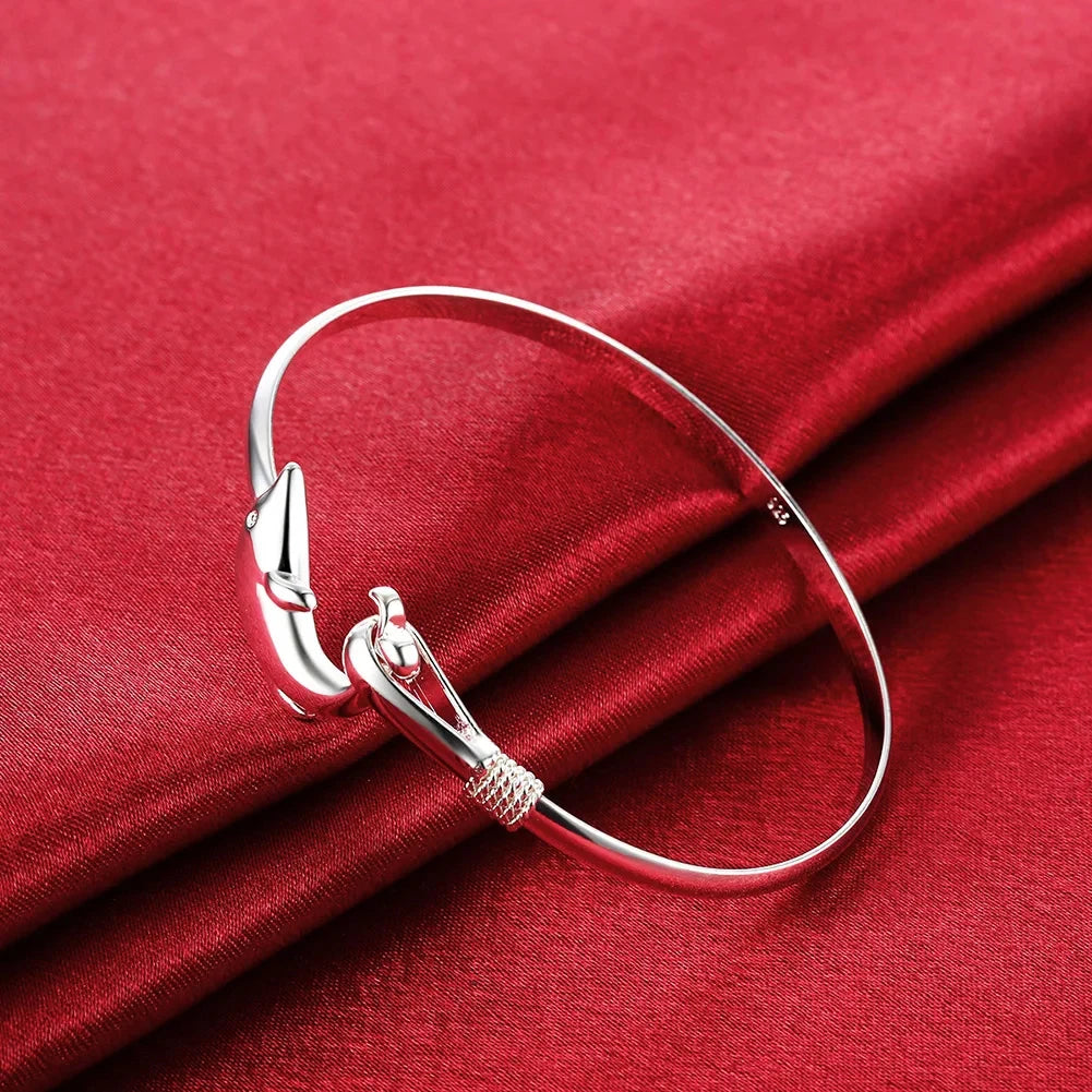 Heamsa  925 Sterling Silver Bracelets for Women  /Cute  dolphin bangle adjustable Bangle For Girls