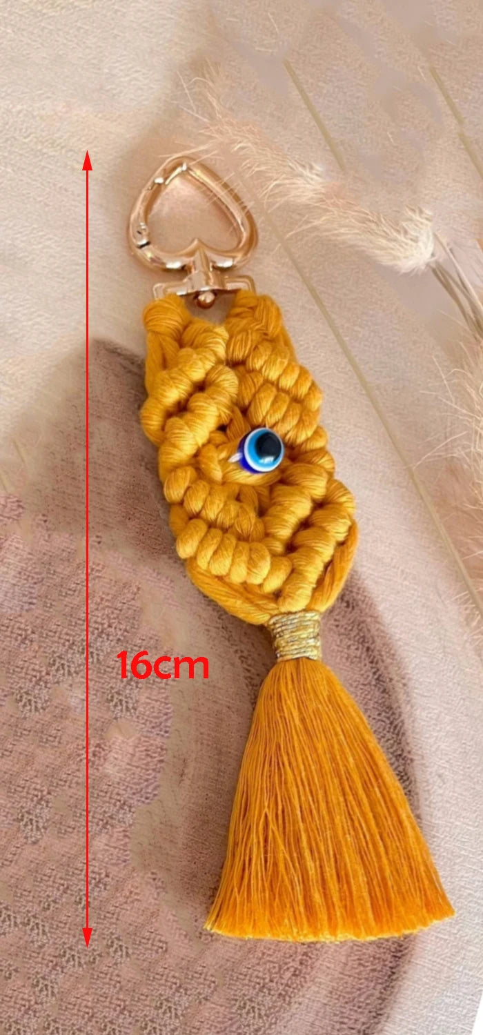 Macrame Tassel  Blue Turkish Evil Eye Key Chain  Lucky Eye Keychain for Women Men Jewelry Pendant Bag Accessories Handmade Gift