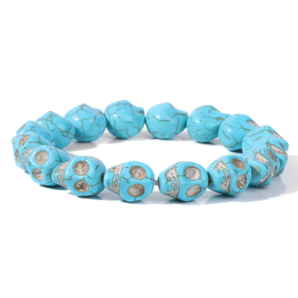 Colorful Skull Bracelet Sea Turtles Beaded Bracelets For Women Men Pink Red Blue White Howlite Stone Elastic Friendship Bangles