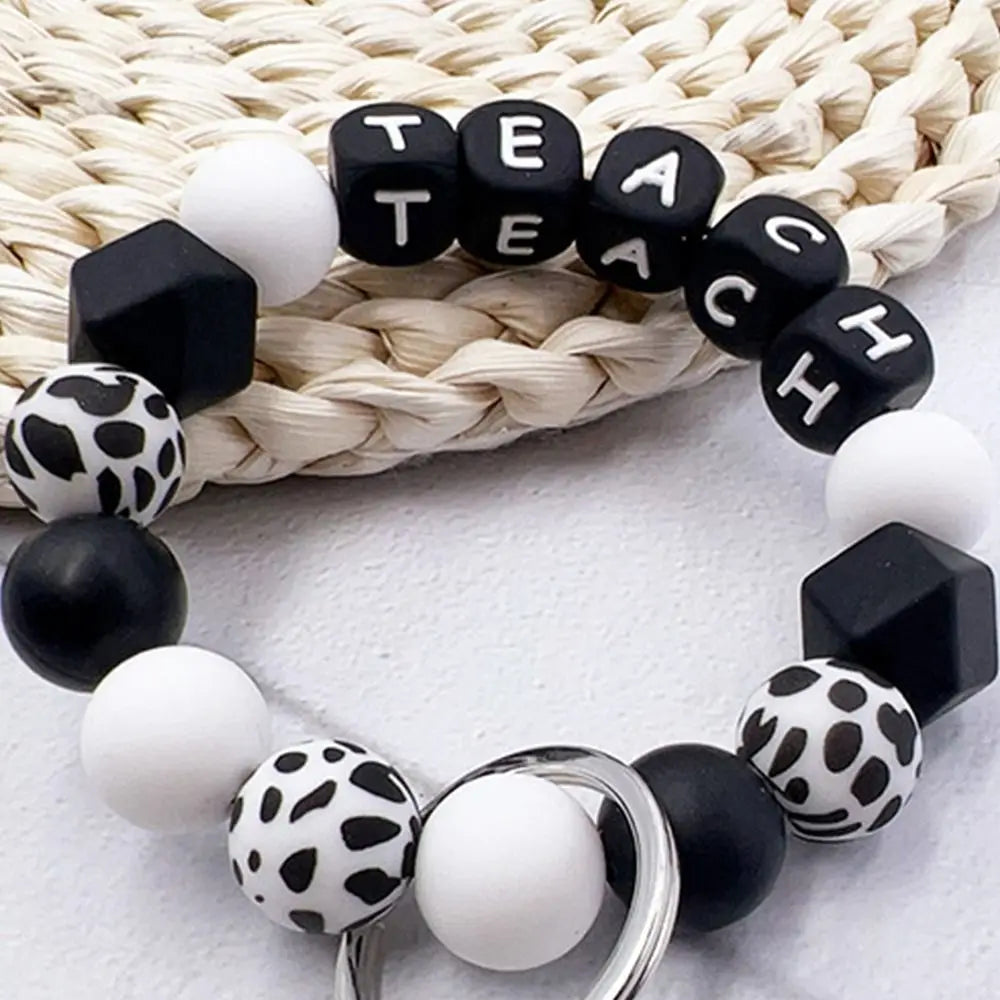 Portable Wristlet Keychain Silicone Beaded Stylish Teachers' Day Gift English alphabet Silicone Car Key Ring Holder Girls