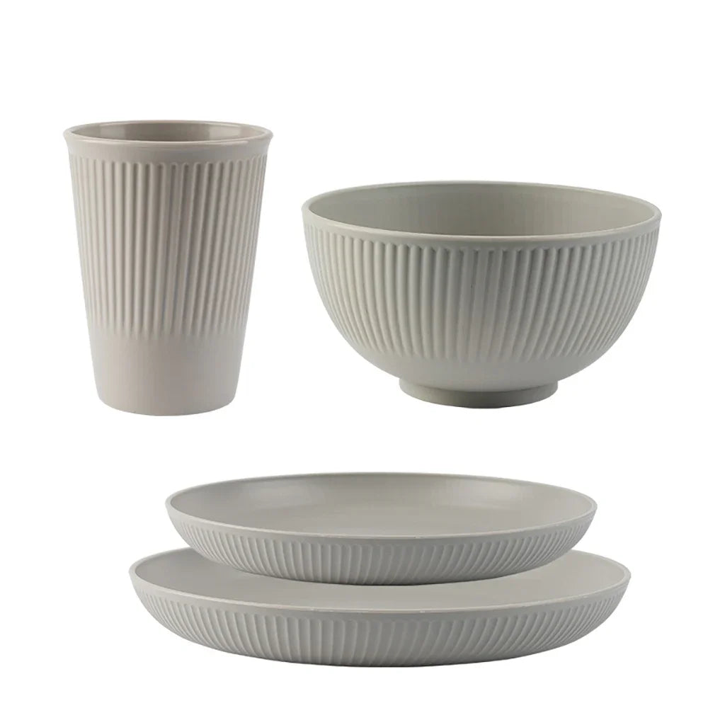 Heamsa 4Pcs Wheat Straw Tableware Set Plate Dish Bowl Cup Unbreakable Kitchen
