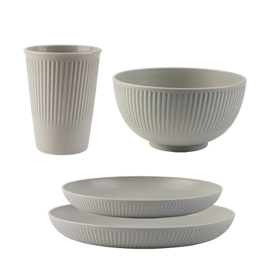 Heamsa 4Pcs Wheat Straw Tableware Set Plate Dish Bowl Cup Unbreakable Kitchen