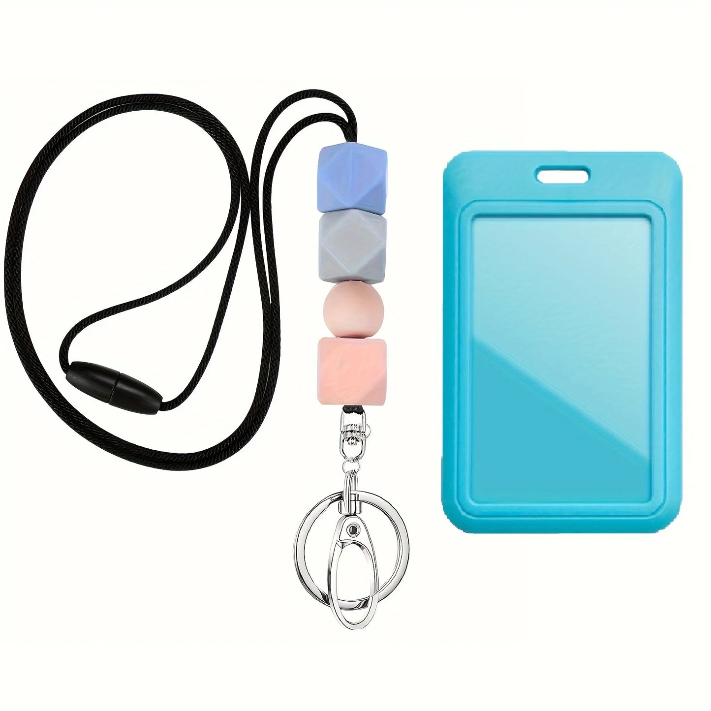 ID Card Holder Lanyard Coloful Silicone Bead Neck Strap with Badge Holder for Keys Keys Keychain Employee Card Badge Holder Gift