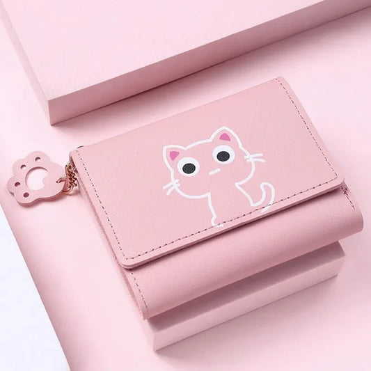 Women Short Wallet Cute Cat Credit Card Money Wallet Leather Small Purse Girls Cat Money Bag Card Holder Ladies Female Hasp