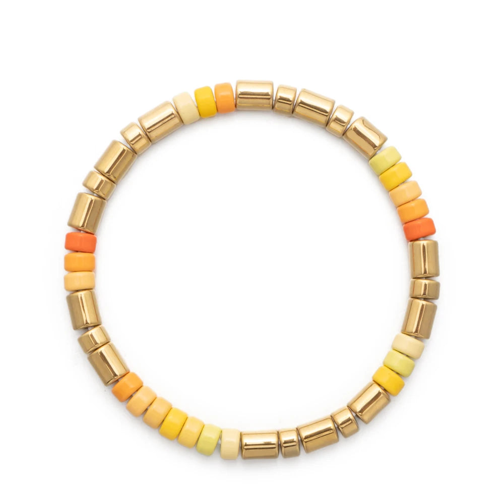 Hemasa Bohemia Multi Colors Tile Beads  Dazzling Gold Plated Rainbow Enamel Beaded Bracelets