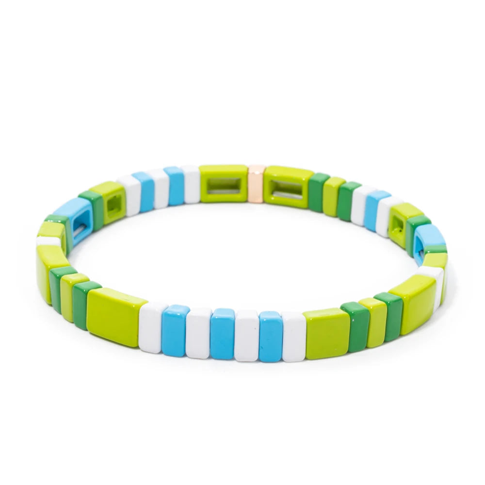 Tejesa Green Blue Color Enamel Boho Beaded Stretchable Bracelet for girls/women