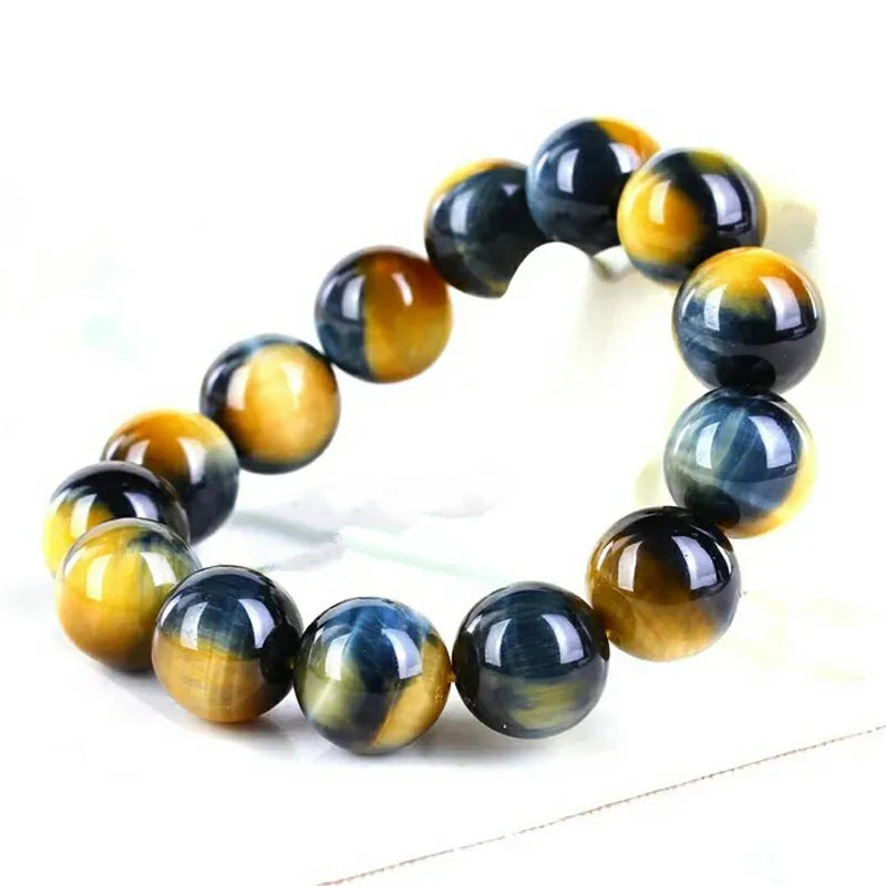 Tejesa Natural Gold Blue Tiger's Eye Round Beads Bracelet /Yellow Blue Tiger Eye Bangle Bracelet
