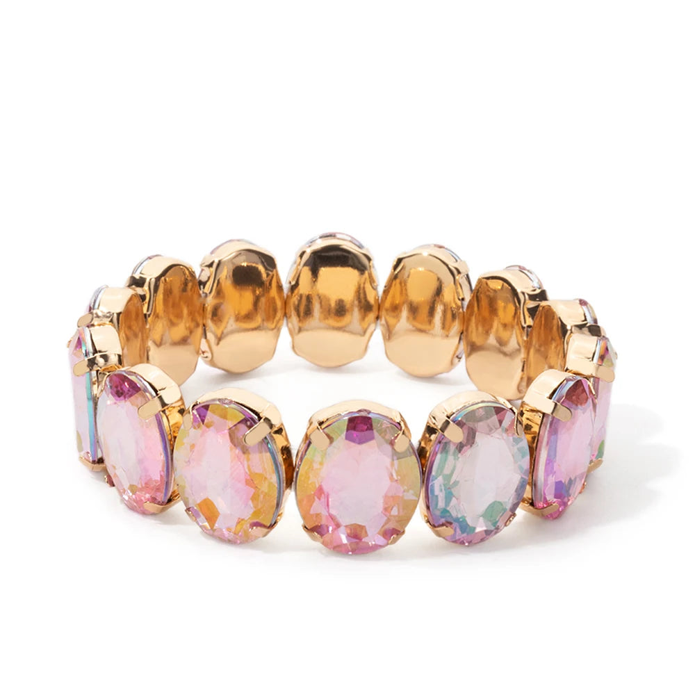 Tejesa  Zirconia Bangle For Women Gold Color Copper Crystal Bracelets Elastic Hand Accessory