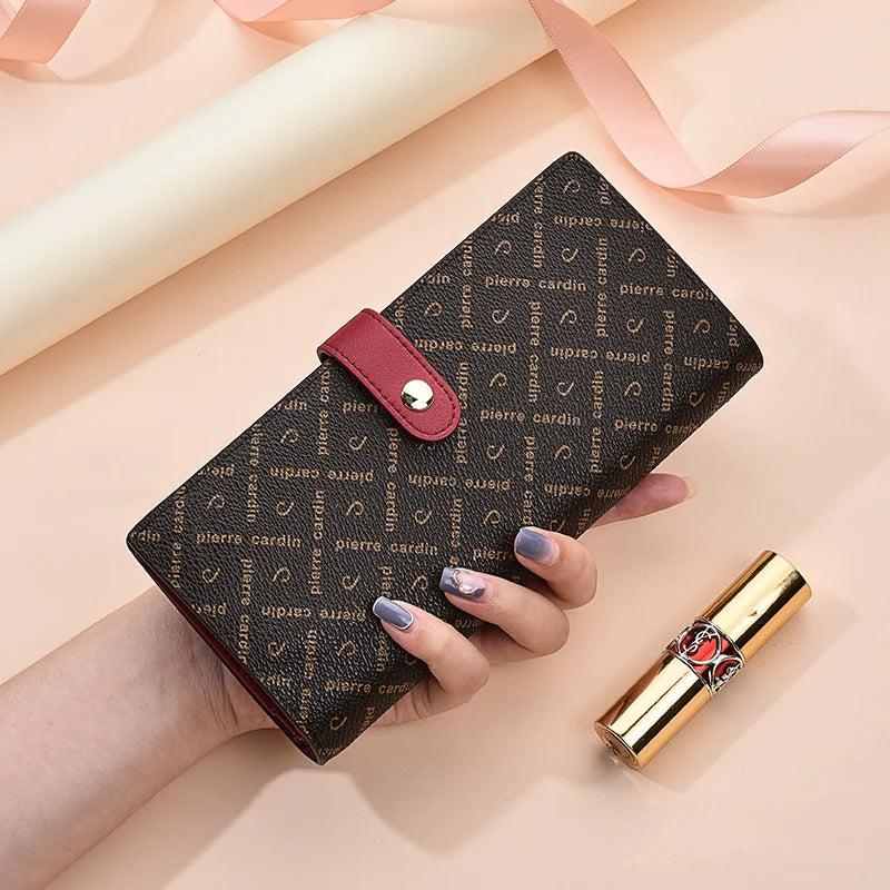 Pierre Cardin wallet purses for women coin purse card holder  Multifunctional fashion Beige Brown/Wine Red
