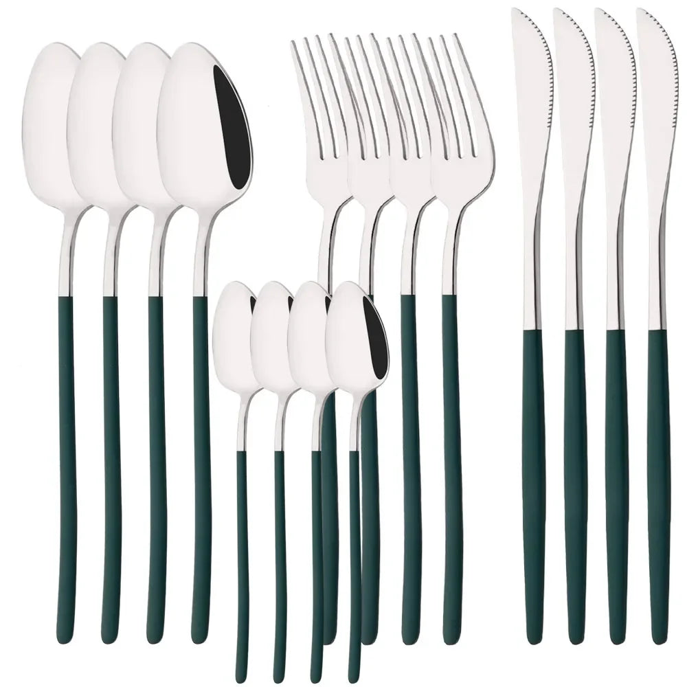 Hemasa 16Pcs Gold Dinnerware Stainless Steel Cutlery Set Knife Fork Tea Spoon Dinner Flatware Set Kitchen Silverware Tableware