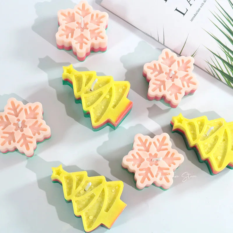 DIY Christmas Snow Candle Silicone Mold Creative Christmas Tree Plaster Aromatherapy Decor Gypsum Drop Glue Mold Holiday Gift
