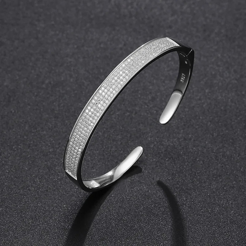 Hemasa Real Moissanite Cuff Bracelet For Men Women 925 Sterling Silver Diamond Open Bangle