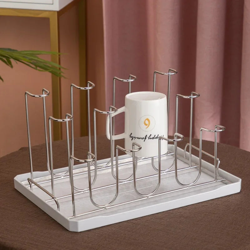 Stainless Steel Cup Tray, Inverted Hanging Rack, 8 Cup and 12 Cup Drain Rack, Home and Office Use, Durable Organizer