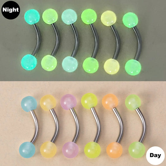 6Pcs 16G Glowing Eyebrow Piercing Jewelry Curved Barbell Acrylic Cartilage Navel Belly Lip Ring Barbell Piercing Body Jewelry
