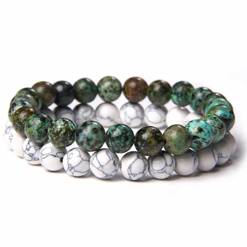 2pcs/set Beaded Bracelet Natural Stone Tiger Eye Hematite Beads Bracelet Men Energy Elastic Rope Bracelet Jewelry Couples Gifts