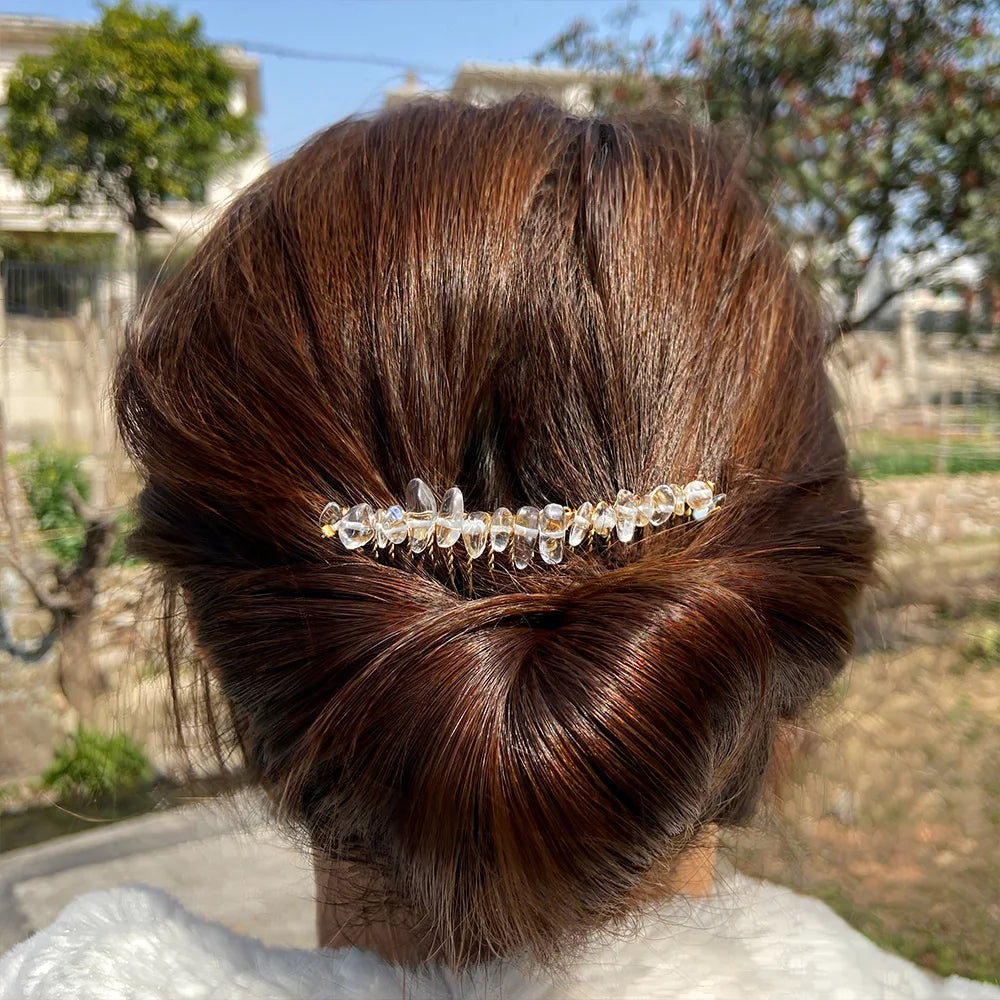 Hemasa Crystal Hair Combs Hair Accessories Natural Quartzs Stone Hair Clips Healing Reiki Hairpin Wedding Bridal Headwear Jewelry