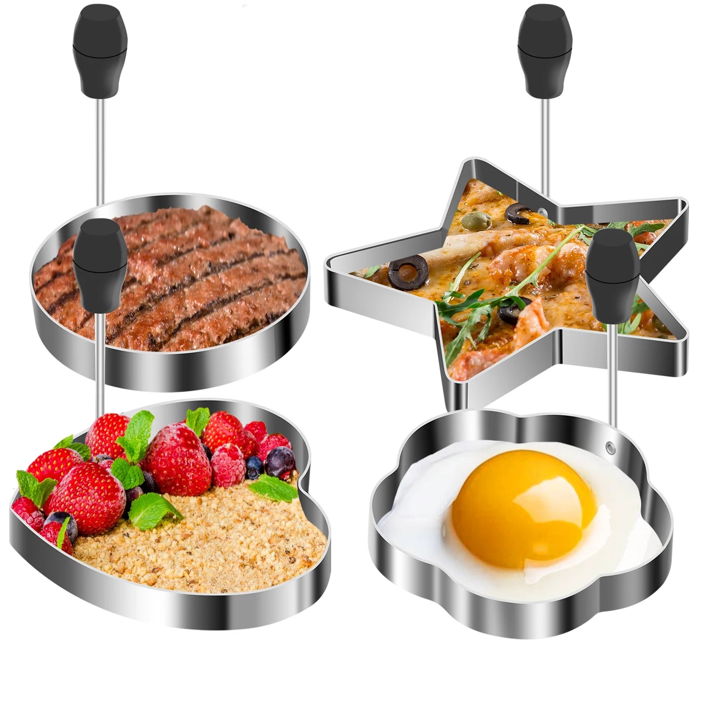 Tejesa 4/1pc Egg Fryer Mold Egg Ring Cooker Pancake Mold for Frying Egg Cookies Cake Pastry Donut Bake Mold Non-Stick Egg Forming Mold