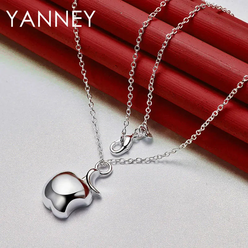 Charm 925 Sterling Silver Jewelry 16-30 Inches Fine Apple Pendant Necklace For Women Fashion Gift Wedding Party