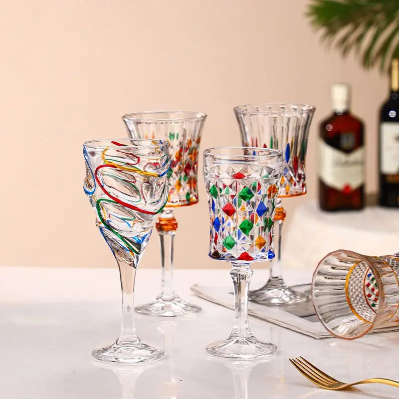 1/2pcs Hand Drawn Diamond Carved Crystal Glass Cup Rainbow Diamond Gloss Champagne Cup Thickened Design Red Wine Tall Glasses