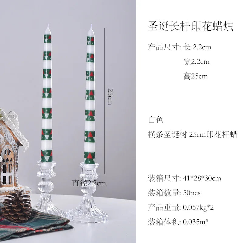 7.5'' Long Wedding Candles French Hand-Printed Pole Candle Long Taper Dinner Candles for Minimalist Home Decorative Candles