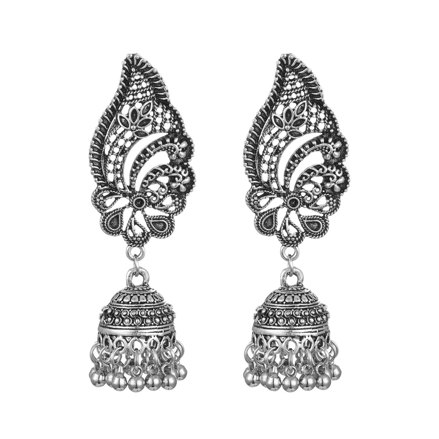 Hemasa Jhumka Earrings for Women Nepal Bohemian Jewelry Exaggerated Retro Indian Style Hollow Bell Pendant Peacock Earrings