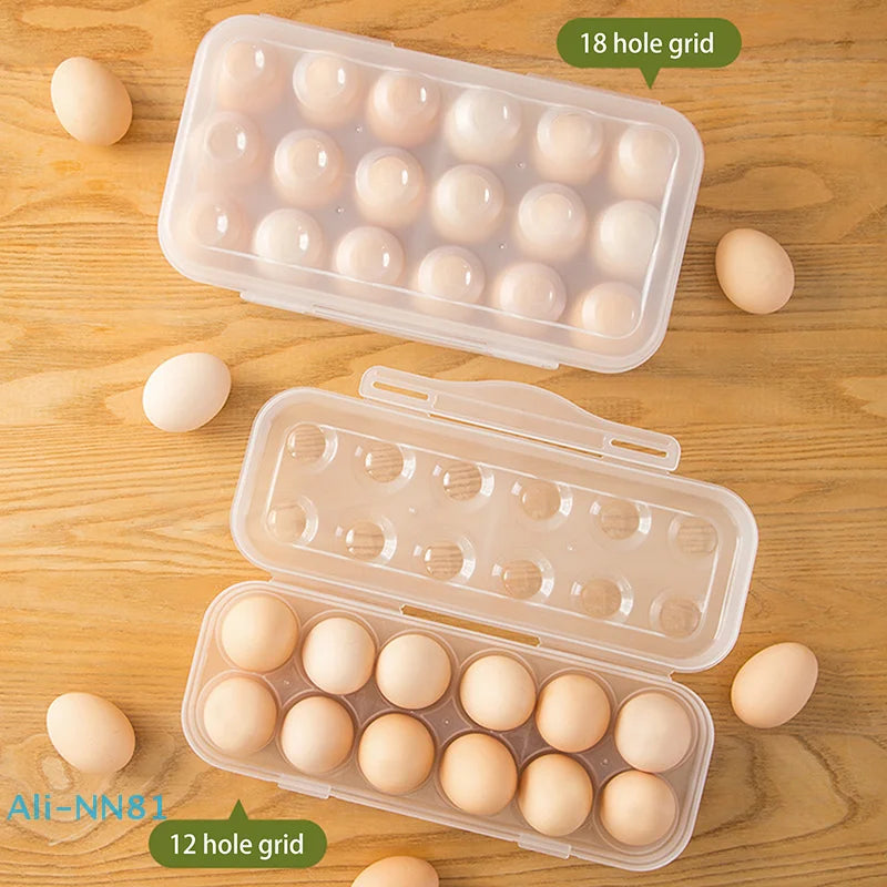 Tejesa 12/18 Grid Egg Storage Box With Lid Kitchen Refrigerator Egg Box Egg Drop Rack Household Fridge Egg Organizer Egg Tray