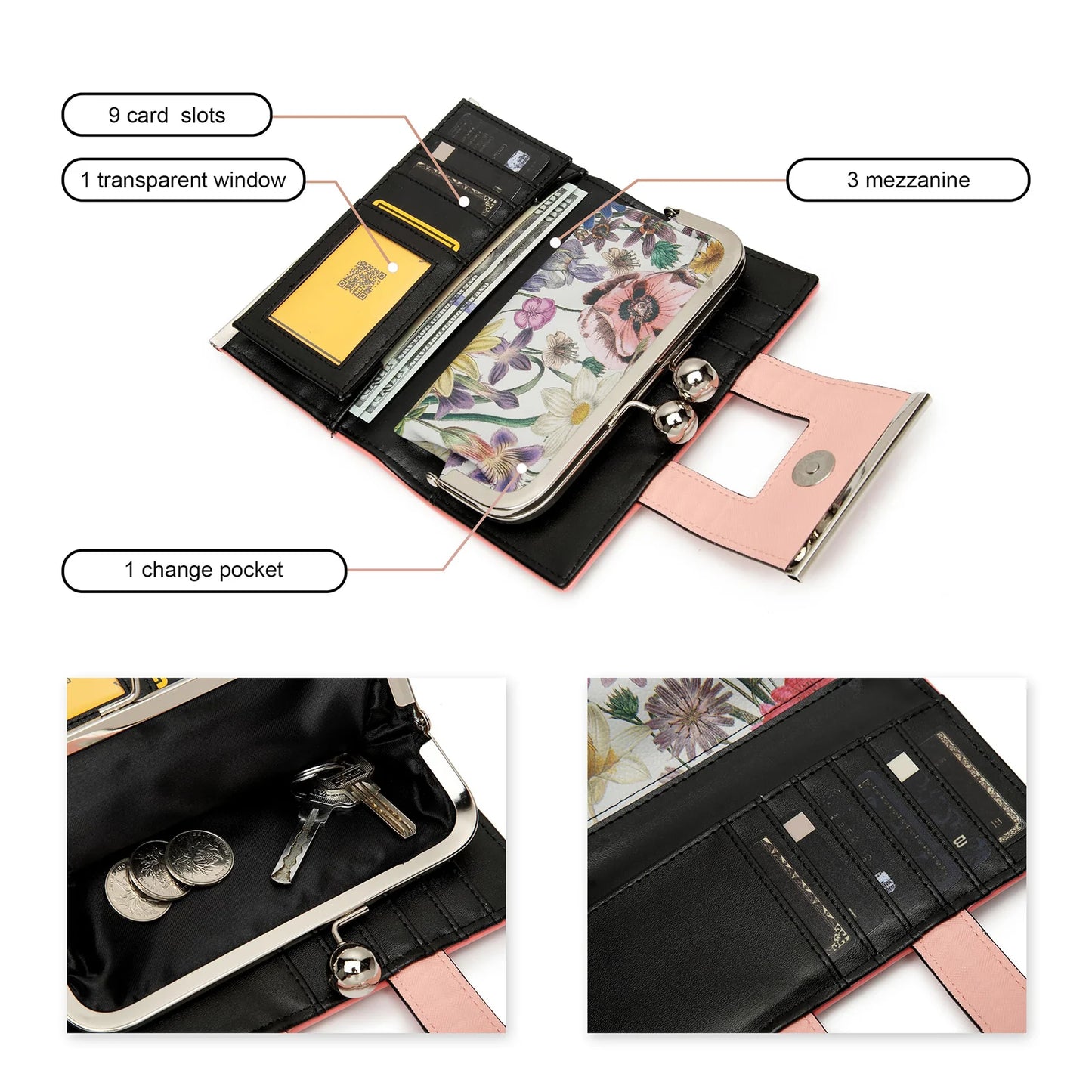 Hemasa  Leather Handbag Long Purse 10-card slots and clips Zero