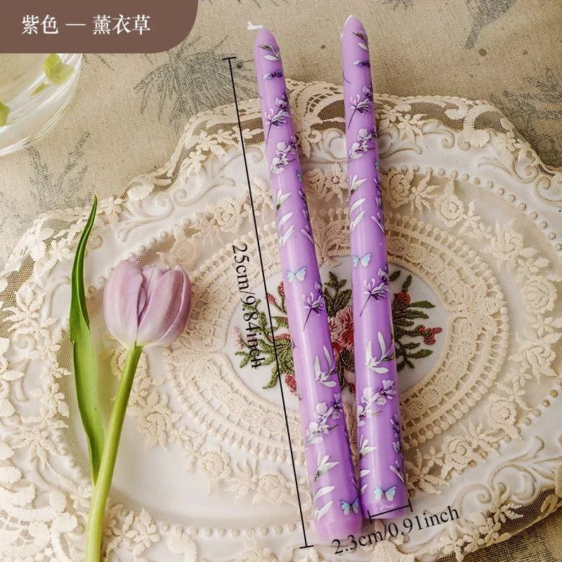 7.5'' Long Wedding Candles French Hand-Printed Pole Candle Long Taper Dinner Candles for Minimalist Home Decorative Candles