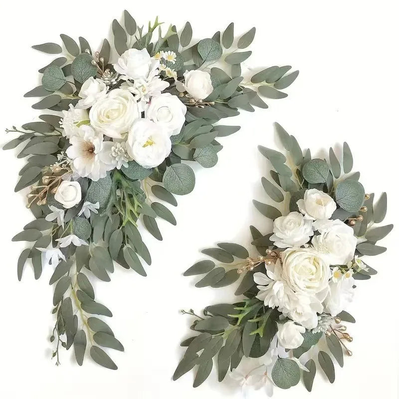 Tejesa Artificial Wedding Arch Flowers Kit Boho Dusty Rose Blue Eucalyptus Garland Drapes for Wedding Decorations Welcome Sign