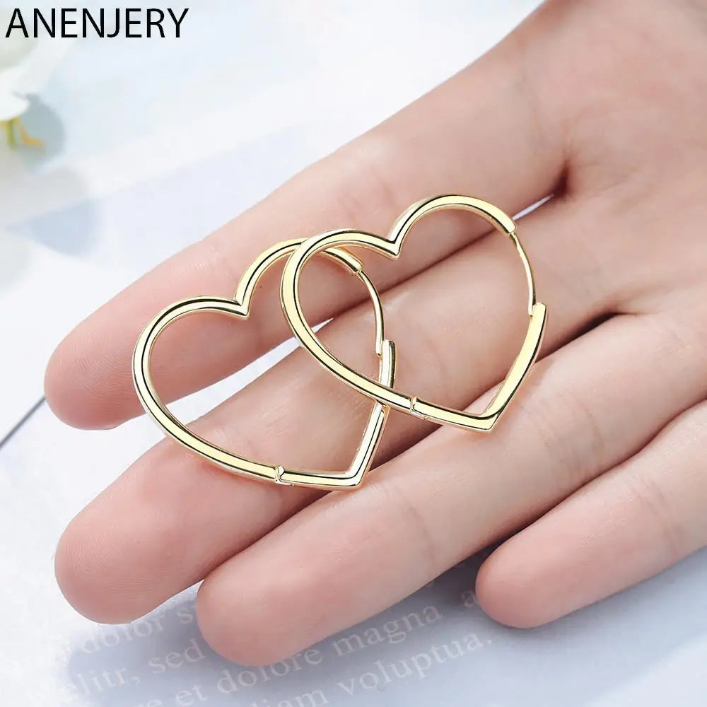 Hemasa  Silver Color Delicate Large Hollow Peach Heart Earring For Gift