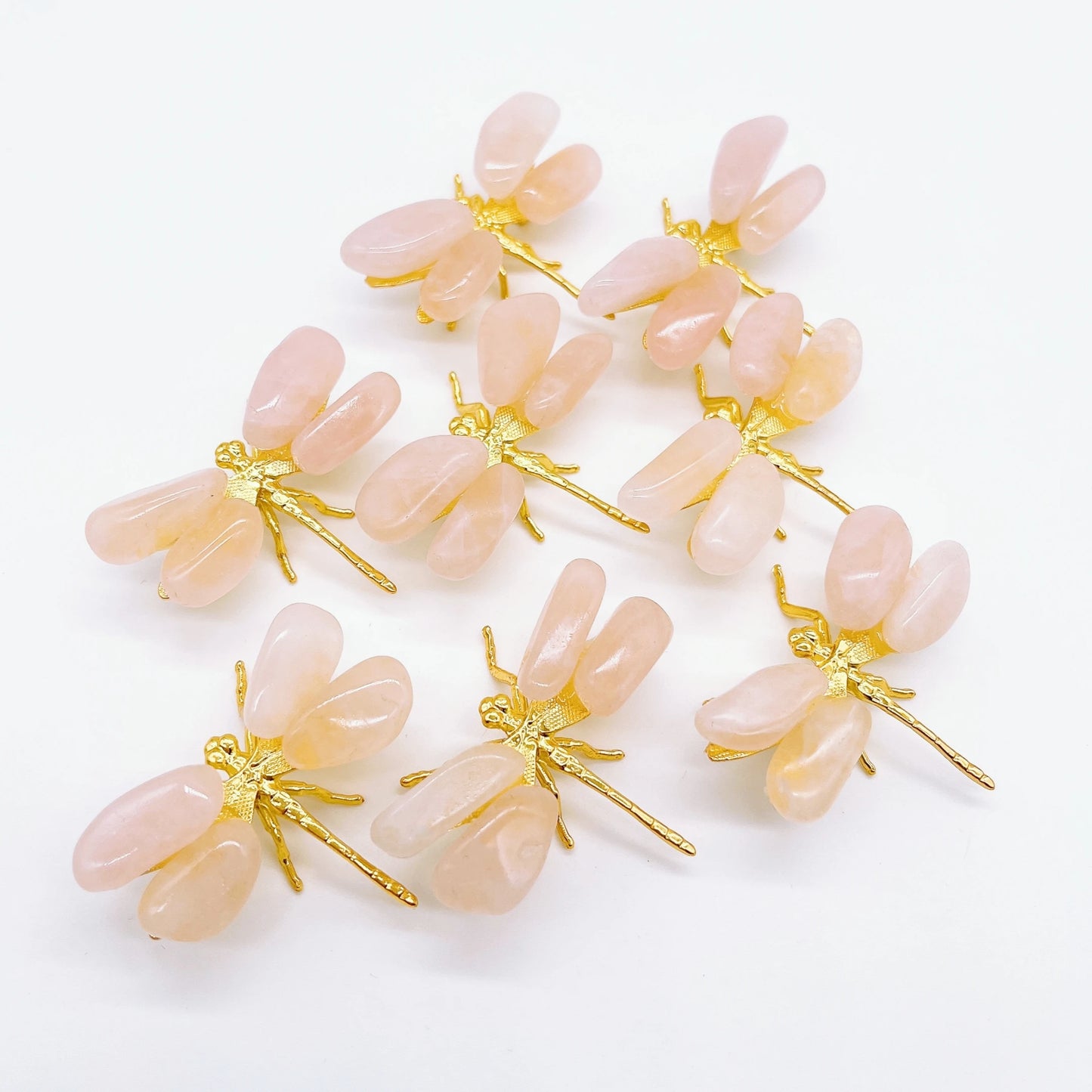 1PC Natural Rose Quartz Dragonfly Crystal Pink Stone spar crafts Butterfly Statue Reiki Healing Home Decoration Children Gift