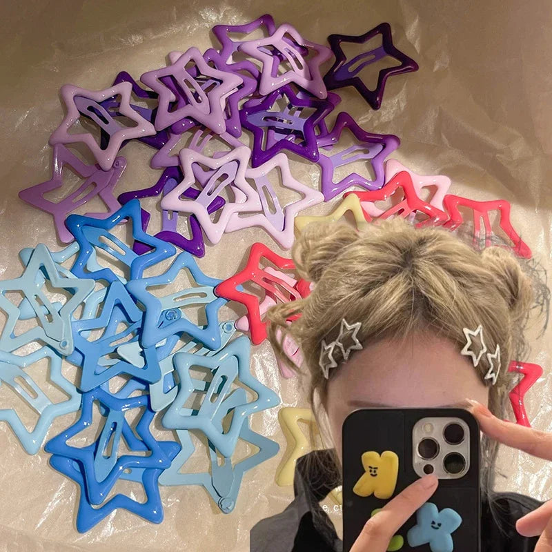 10-50pcs Colorful Korean Star Barrettes Y2K Sweet Girls BB Solid Star Hairclips Metal Snap Clip Headdress Hair Jewelry Clips