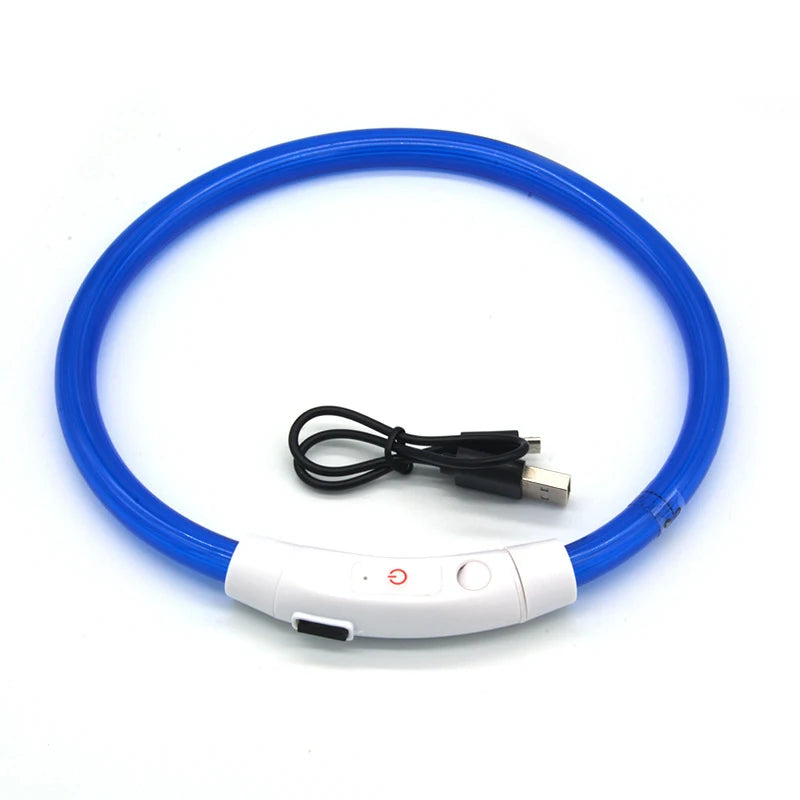 PVC LED Fiber Optic Dog Collar, USB Rechargeable Night Safety Light, Multi-Color, Available Pet Collar, 40 cm, 50 cm, 70cm, 1Pc