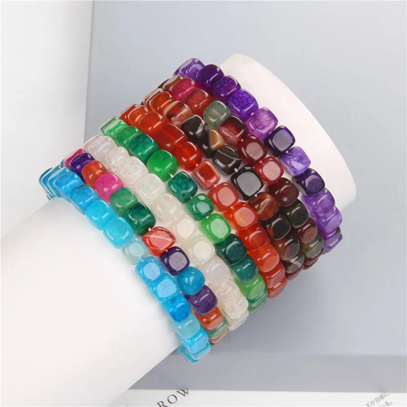 Tejesa Multicolor Square  Natural Stone Agate Beads Bracelet for Men Women