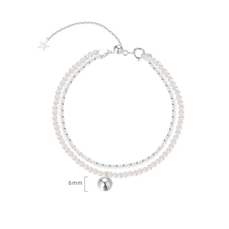 VENTFILLE 925 Sterling Silver Star Love Heart Pendant Round Bead Pearl Bracelet For Girls Sweet Romantic Style Gifts For Lovers