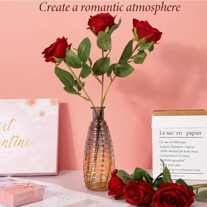 Tejesa 50 Pcs Velvet Rose Artificial Rose Flowers Real Touch Fake Roses Florals for Valentine's DIY Wedding Bouquet Party Home Decor