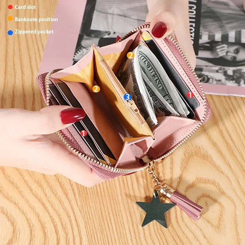 Wallet Simple Women'S Wallet Short Zipper Small Wallet Tassel Cartoon Animal print Coin Purse Female Clutch Card Holder Purse