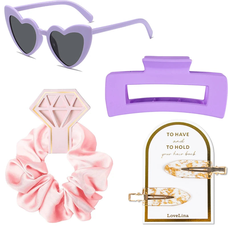 Wedding Bridesmaids Heart Shape Sunglasses Scrunchies Hair Clip Gold Glitter Hairpin Set Bachelorette Party Gift Bridal Shower
