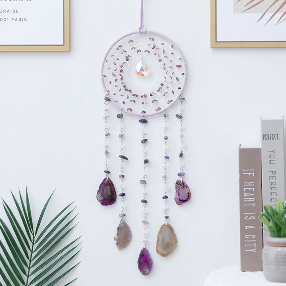 7 Chakra Gemstones Tree Of Life Dream Catchers  Natural Agate Bedroom Wall Hanging Crystal Dream Catcher Home Craft Decorations