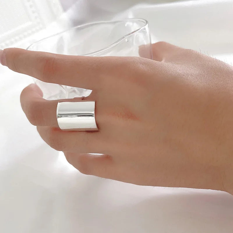 925 Sterling Silver Rings For Women Simple Minimalist Retro Square Smooth Open Finger Ring Fashion Band Female Bijoux Gift