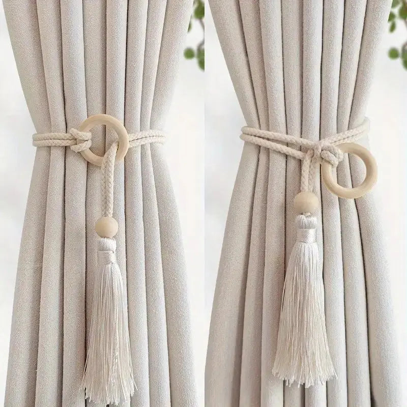 2pcs Log Loop Adjustable Cotton Cord Curtain Tie Fringe Bohemian Chic Curtain Rope Bundle Curtain Bedroom Living Room Home Decor