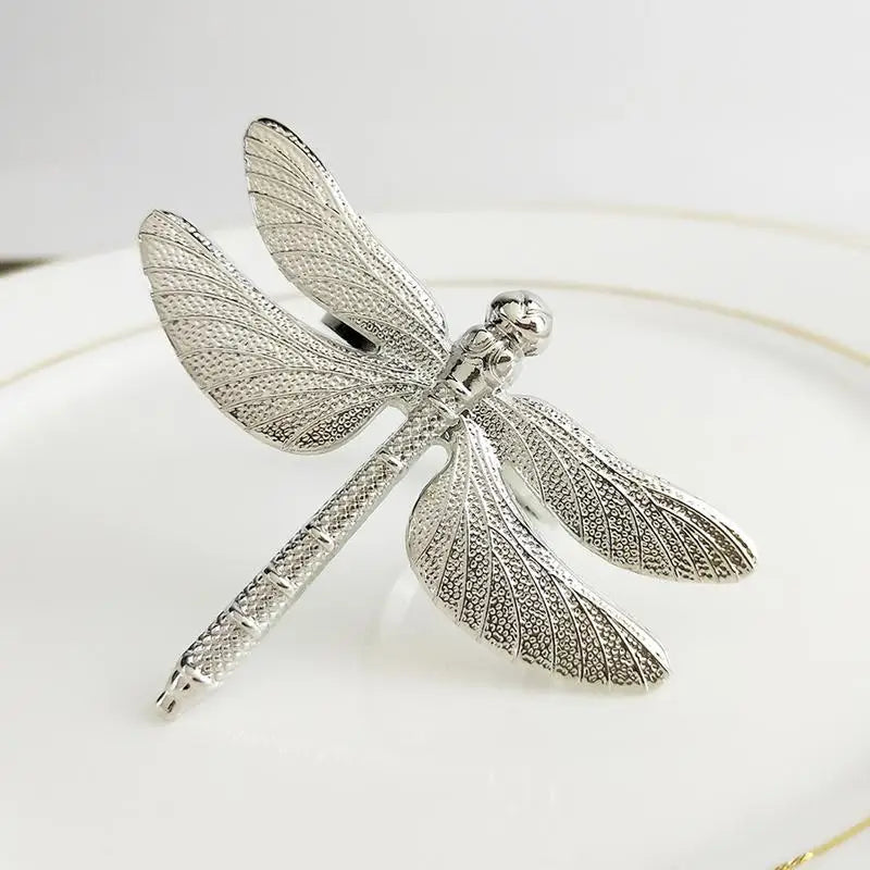 Hemasa 6 Pcs Wedding Napkin Holders Dragonfly Napkin Rings For Wedding Decoration Supplies Paper Ring Table Decoration Gold Silver 30P
